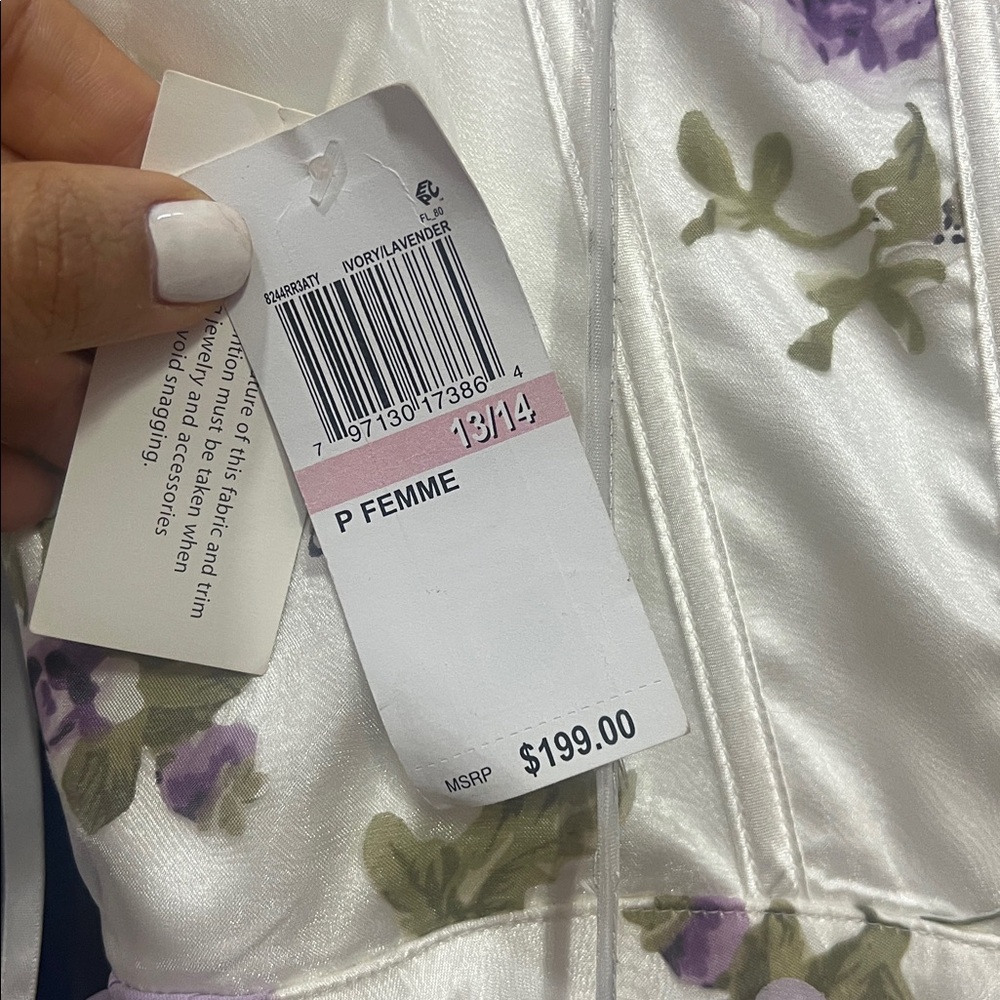 Floral Spaghetti-Strap Evening Gown - White with Lavender Flowers - Picture 5 of 8